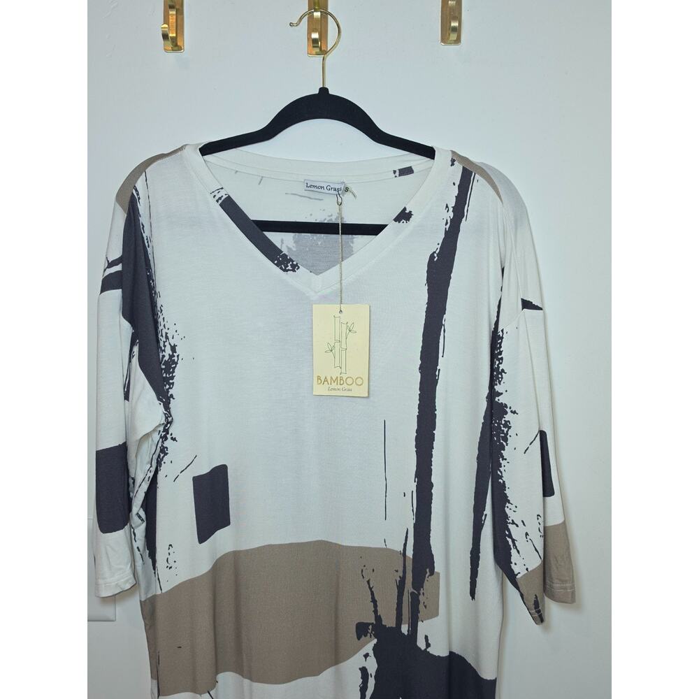 Lemon Grass Bamboo Tee Lagenlook Oversized Tunic Abstract Small NWT - Picture 2 of 8
